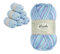 ilauke Crochet Yarn, 300g Acrylic Yarn, Soft Breathable Knitting Wool, 6-Ply Wool for Blankets, Clothes, Amigurumi & DIY Crafts, Granny Squares, 3D Crochet Patterns, Purple-Blue