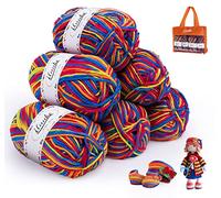 ilauke Crochet Yarn 6 x 50g Balls, 4ply Hand Knitting Wool, Colorful Wool Yarn for Knitting, Acrylic Double Knitting Yarn for Crochet Blanket Dolls DIY Crafts, C - Blue & Red & Yellow