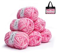 ilauke Crochet Yarn Balls(6 X 50g, 4-Ply), Knitting Wool Yarn for Crochet, Double Knitting Wool with Carrying Bag, Acrylic Yarn for DIY Craft and Crochet Project, Pink