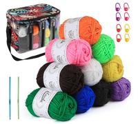 ilauke Crochet Yarn Kit: 12 x 30g Crochet Wool with 14L Storage Bag, 2 Crochet Hooks, 7 Crochet Locking Stitch Markers, 4ply Acrylic Knitting Wool for Beginners Adults for Crochet Knitting and Crafts
