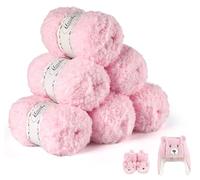 ilauke Fluffy Yarn 6x50g, Pink Fluffy Wool for Knitting, Flutterby Chunky Yarn for Crochet, Soft Wool for Blanket, Baby Clothes, Dolls, Rug