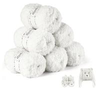 ilauke Fluffy Yarn 6x50g, White Fluffy Wool for Knitting, Flutterby Chunky Yarn for Crochet, Soft Wool for Blanket, Baby Clothes, Dolls, Rug