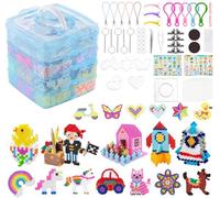 ilauke Fuse Beads Craft Kit- 14900Pcs 5mm Melty Iron Beads Set 36 Colours Arts and Crafts Set for Kids with 6 Pegboards 2 Tweezers 5 Ironing Papers 120 Patterns Chain Accessories and Blue Storage
