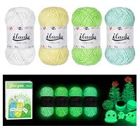ilauke Glow in The Dark Yarn 4x50g, Crochet Yarn, Luminous Yarn, Polyester Knitting Yarn for Crocheting, Glow Yarn for Halloween Christmas Handcraft DIY Projects Blankets Clothes