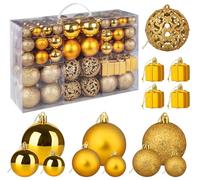 ilauke Gold Christmas Baubles Set, 105Pcs Christmas Tree Decorations, Xmas Tree Ball in Various Sizes, Shatterproof Hanging Ornaments for Holiday, Wedding, Party, Gift Decor