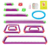 ilauke Knitting Looms Set, Including 1 Purple Plastic Removable Loom Frame and 1 Blue Round Non-Removable Loom Frame with 3 Crochet Hooks, 2 Yarn Balls, for Beginners
