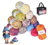 ilauke Knitting Yarn 12 Balls,Multicoloured Acrylic Yarn, Knitting and Crochet Yarn 50-gram Ball Soft and Warm, for Crochet, Weaving, DIY Craft Projects