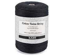 ilauke Macrame Cord 3mm x 300m, Natural Braided Cotton Rope for Wall Decorations, Macrame Rope Twine, Macrame Thread, for Weaving Dream Catcher Wall Hangings, Decorative DIY Gifts, Black