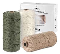 ilauke Macrame Yarn 3 mm x 100 m, Cotton Yarn Cotton Cord Macrame Cotton Yarn 3 mm Cotton Cord Natural 3 mm for Crafts Knitting Boho Decoration Wall Hanging Decoration, Military Green + Light Brown +