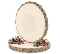 ilauke Natural Wood Slices for Crafts, 18-20cm Unfinished Wooden Discs, 2Pcs Non-Drill Log Slices, Wooden Circles with Bark for Christmas Ornaments Party Wedding Arts DIY Crafts