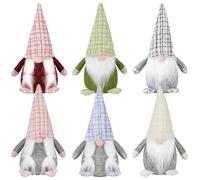 ilauke Set of 6 Christmas Gonks Decorations, 20cm Festive Gnomes with Checkered Knit Hats, Handmade Soft Plush Elf Figurines for Home Tabletop Mantel Shelf Decor, Xmas Gift Ideas for Family Friends