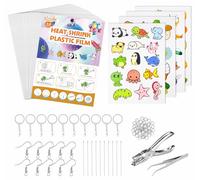 ilauke Shrink Plastic Sheets Craft Kit for Kids, 156 Pcs Heat Shrinkies Kit Includes 20Pcs Shrinky Dink Paper, Keyring Making Kit with Keychains Accessories, Shrink Film for Painting Art Paper Crafts