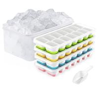 ilauke Silicone Ice Cube Tray with Lid & Bin, Set of 4 Ice Cube Moulds, Reusable Ice Trays for Freezer, Stackable Square Silicone Ice Mold with Storage Box, Making 56pcs Ice Cubes, Easy to Press