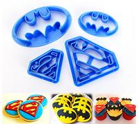ilauke Superhero Superman Batman Cookie Cutters Mould Set of 4 Biscuit Pastry Fondant Cutters Cake Cupcake Decorating Tools for Kids and Adults