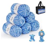 ilauke Wool Yarn for Crochet 6 x 50g, Wool Packs for Knitting, 4-ply Acrylic Yarn Set for DIY Craft Projects Blankets Clothes, Double Knitting Yarn with a Carrying Bag, Blue