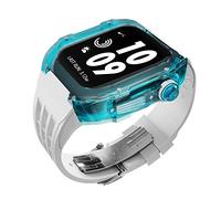 ILAZI 44/45mm Transparent Watch Case，For Apple Watch Plastic Cases Silicone Band，For Iwatch 8 7 6 5 4 SE Series Watch Replace Fluororubber Strap Modification Kit(Style13,For 45mm)