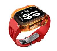 ILAZI 44/45mm Transparent Watch Case，For Apple Watch Plastic Cases Silicone Band，For Iwatch 8 7 6 5 4 SE Series Watch Replace Fluororubber Strap Modification Kit(Style01,For 44mm)
