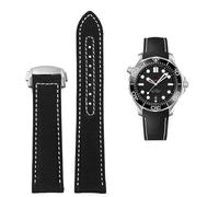 ILAZI High Density Nylon leather strap For Omega New Seamaster 300 Super Master AT150 Fabric Leather AQUA TERRA men's strap 19mm 20mm(Black White Silver,19mm)