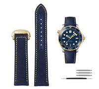 ILAZI High Density Nylon leather strap For Omega New Seamaster 300 Super Master AT150 Fabric Leather AQUA TERRA men's strap 19mm 20mm(Blue yellow gold,20mm)