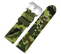 ILAZI Silicone watchband For PAM111 386 441 series wristband straps 20mm 22mm 24mm 26mm Waterproof sports camouflage bracelet(Camo green silver,26mm)