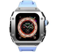 ILAZI Stainless Steel Watch Case Rubber Band，For Apple Watch Series 9 8 7 6 5 4 SE Replacement，Men Watch Case Straps Clasp Mod Kit，For Iwatch Series 45mm 44mm Accessories(E)