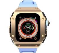 ILAZI Stainless Steel Watch Case Rubber Band，For Apple Watch Series 9 8 7 6 5 4 SE Replacement，Men Watch Case Straps Clasp Mod Kit，For Iwatch Series 45mm 44mm Accessories(D)