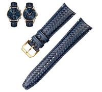 ILAZI Woven Cowhide Leather Watchband For IWC IW344205 Portuguese Chronograph Pilot Portofino Folding Buckle Strap 22mm 20MM Blue Black Watchbands(Blue-gold A,22mm)