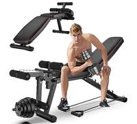 ilbcavne Adjustable Folding Weight Bench, Incline/Decline Workout Bench with Resistance Band, Multifunctional Home Gym Equipment for Full Body Workout