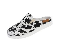 ilbcavne Women's Casual Canvas Shoes Low Top Slip On Mules Sneakers Lightweight Flat Loafer Lazy Slippers Leopard Cow Comfortable Round Toe Breathable Walking Shoes(Size:EU37,Color:Leopard print)