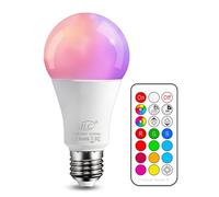 iLC Colour Changing Light Bulb E27 Edison Screw A19, 70 Watt Equivalent, Cool White 6000K 10W RGBW LED Light Bulbs Colour Changing Lights, 12 Color Choices - IR Remote Control Included