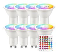 iLC GU10 LED Light Bulbs Colour Changing 12 Colors 5W Warm White 2700K RGB LED Spot Light Bulb with Remote Control, 40 Watt Equivalent (Pack of 8)