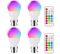 iLC LED B22 Bayonet Light Bulbs, 40 Watt Equivalent Colour Changing 5W B22 Bayonet A50 RGBW Lights, RGB White Coloured - 12 Color Choices - Remote Controller Included (4 Pack)