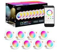 iLC LED Downlights for Ceiling, Work with Alexa(Echo Device Required) Φ68-85mm Hole, Colour Changing DownLights, Smart Recessed Ceiling Lights with APP Control, 800LM, 2700K-6000K + RGB (Pack of 8)