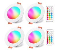 iLC LED Recessed Ceiling Lights, 8W Colour Changing RGB, Φ70-85mm Hole, Spotlights Round Panel Downlights Cold White 5700K, 12 Colours 2 Modes Timing with Remote Control (4 Pack)
