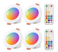 iLC LED Recessed Ceiling Lights, 8W Colour Changing RGB, Φ70-85mm Hole, Spotlights Round Panel Downlights Warm White 2700K, 12 Colours 2 Modes Timing with Remote Control (4 Pack)