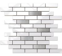 Ilcom Ceramic Mosaic On Mesh For Bathroom Or Kitchen 298mm X 373mm - White Grey Brick