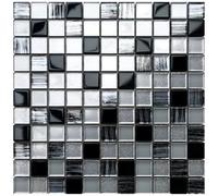 Ilcom Glass Mosaic On Mesh For Bathroom Or Kitchen 300mm X 300mm - Black Sabbath