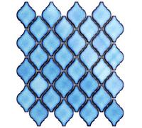 Ilcom Mosaic Tile Sheet In Ceramic On Mesh 28.2 Cm X 25.2 Cm - Blue Arabesque