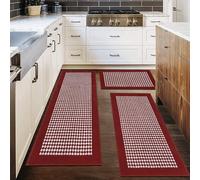 Ileading Kitchen Mat Sets 3 Piece Red Kitchen Floor Rugs with Non Slip Rubber Backing Machine Washable Runner Rugs for Winter Holiday Decor Laundry Hallway Doormat Valentine's Day Christmas