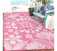 Ileading Outdoor Plastic Straw Rug 5x8ft Funny Floral Style Reversible Patio Area Rugs Waterproof Non Shedding Portable Carpets for Rv Outside Deck Pool Beach Picnic Camping (Pink)