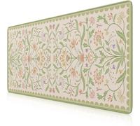 iLeadon Large Floral Stitched Edges Long Full Desk Mat for Laptop, Keyboard Mat for Office Home Beige/Green