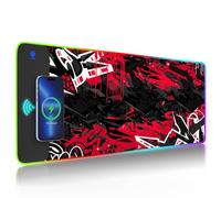 iLeadon RGB Gaming Mouse Pad, Wireless Charging Mouse Pad 5/7.5/10/15W Auto Adjust, 10 Light Modes LED Mouse Pad Non-Slip Rubber Base Computer Keyboard Mat Mousepad for Gaming, Work, Cool Black Red