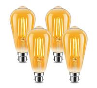 ILEEDear Vintage Edison Light Bulb B22 Edison Screw Bulb ST64, 4W Equivalent to 42W, Retro Amber Glass Screw Lamp, Warm White 2200K, Energy Saving Light Bulbs, Non-dimmable, Pack of 4