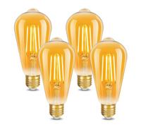ILEEDear Vintage Edison Light Bulb E27 Edison Screw Bulb ST64, 4W Equivalent to 42W, Retro Amber Glass Screw Lamp, Warm White 2200K, Energy Saving Light Bulbs, Non-dimmable, Pack of 4