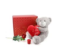 ILFD Group Ltd Valentines Day Hamper - Grey 'I Love you' Teddy, Rose & Candle ILFD Group Ltd Multicolor
