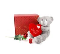 ILFD Group Ltd Valentines Day Hamper - Grey 'Ich Liebe Dich' Teddy, Rose & Candle ILFD Group Ltd Multicolor