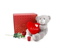 ILFD Group Ltd Valentines Day Hamper - Grey 'Je T'aime' Teddy, Rose & Candle ILFD Group Ltd Multicolor