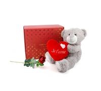 ILFD Group Ltd Valentines Day Hamper - Grey 'Je T'aime' Teddy & Rose ILFD Group Ltd Multicolor