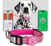 ilFindYou AirTag Dog Collar, IP69 Waterproof Apple AirTag Holder for Reflective Dog Collar, QR Code Personalized Dog Tags (Rose Red, Medium)