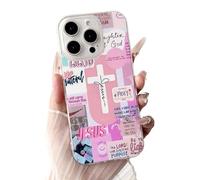 ILFINDYOU for iPhone 16 Pro Case (Military Grade Drop Protection) Phone Case Gifts TPU Shockproof Phone Cover Pink Cross-16P